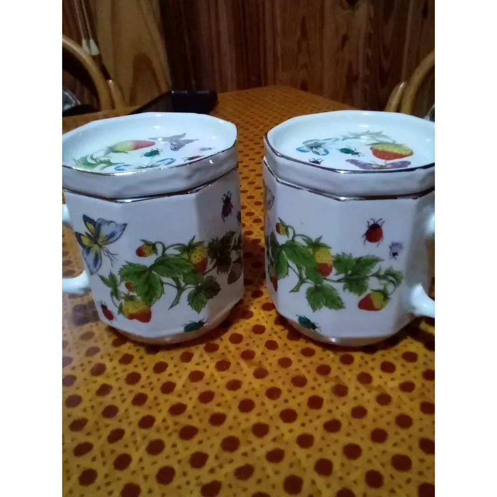 Ardalt Lenwile SpringTime 2 Teacup Cover Coaster Butterfly Ladybug Strawberry